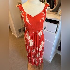 New With Tags ~ Angie Cut-Out Back Floral Bright Orange Dress ~ Juniors Large
